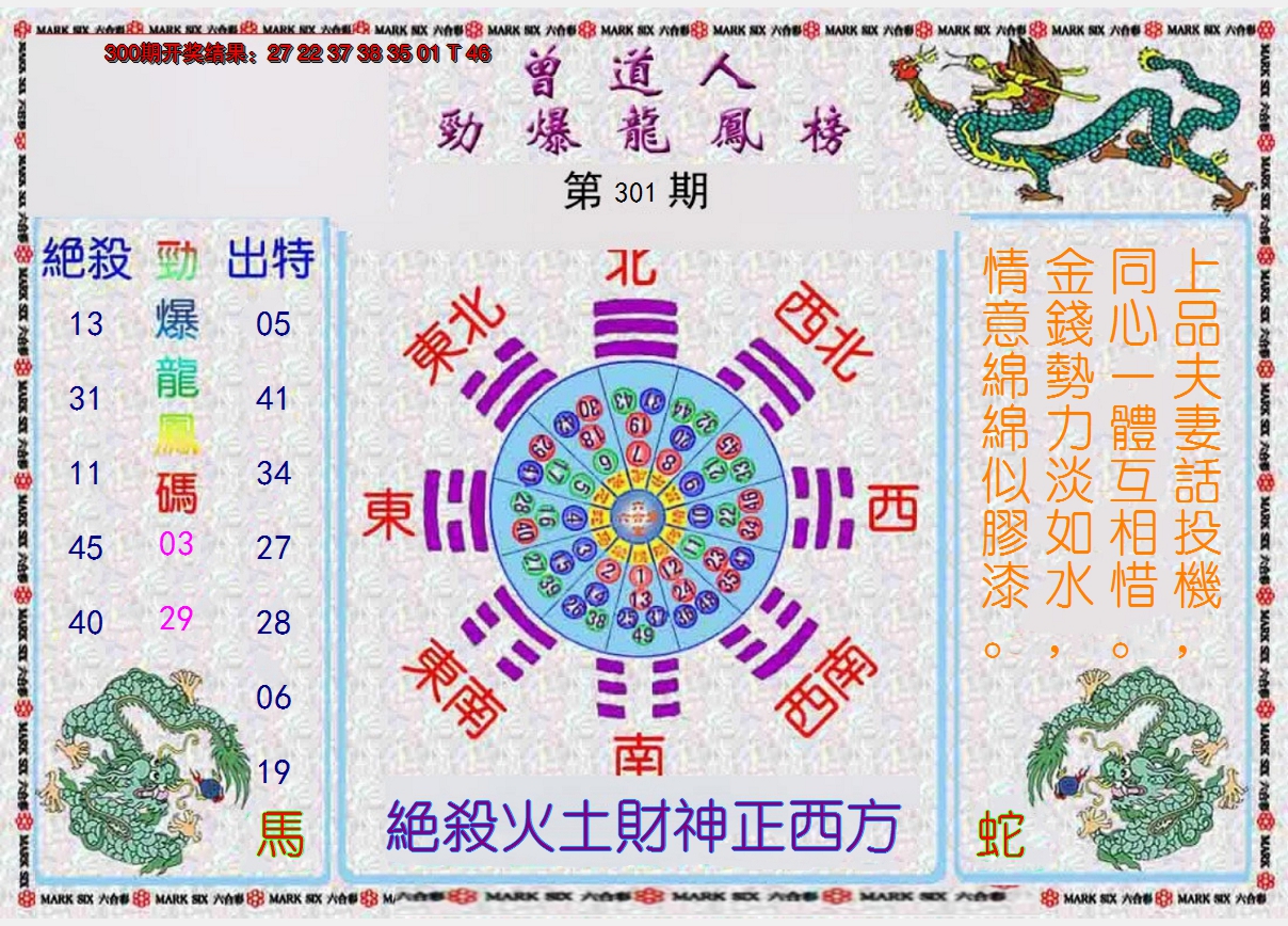 2024301期曾道人劲爆龙凤榜