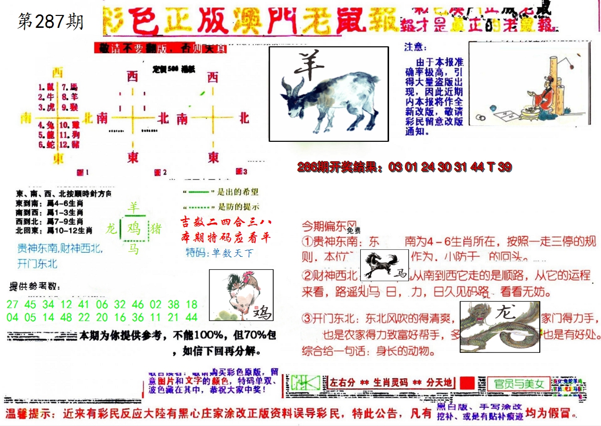 2024287期彩色正版澳门老鼠报