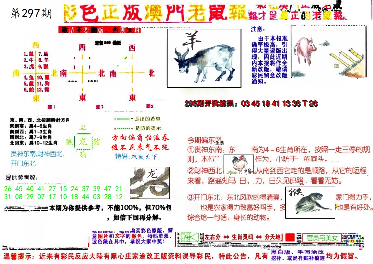 2024297期彩色正版澳门老鼠报