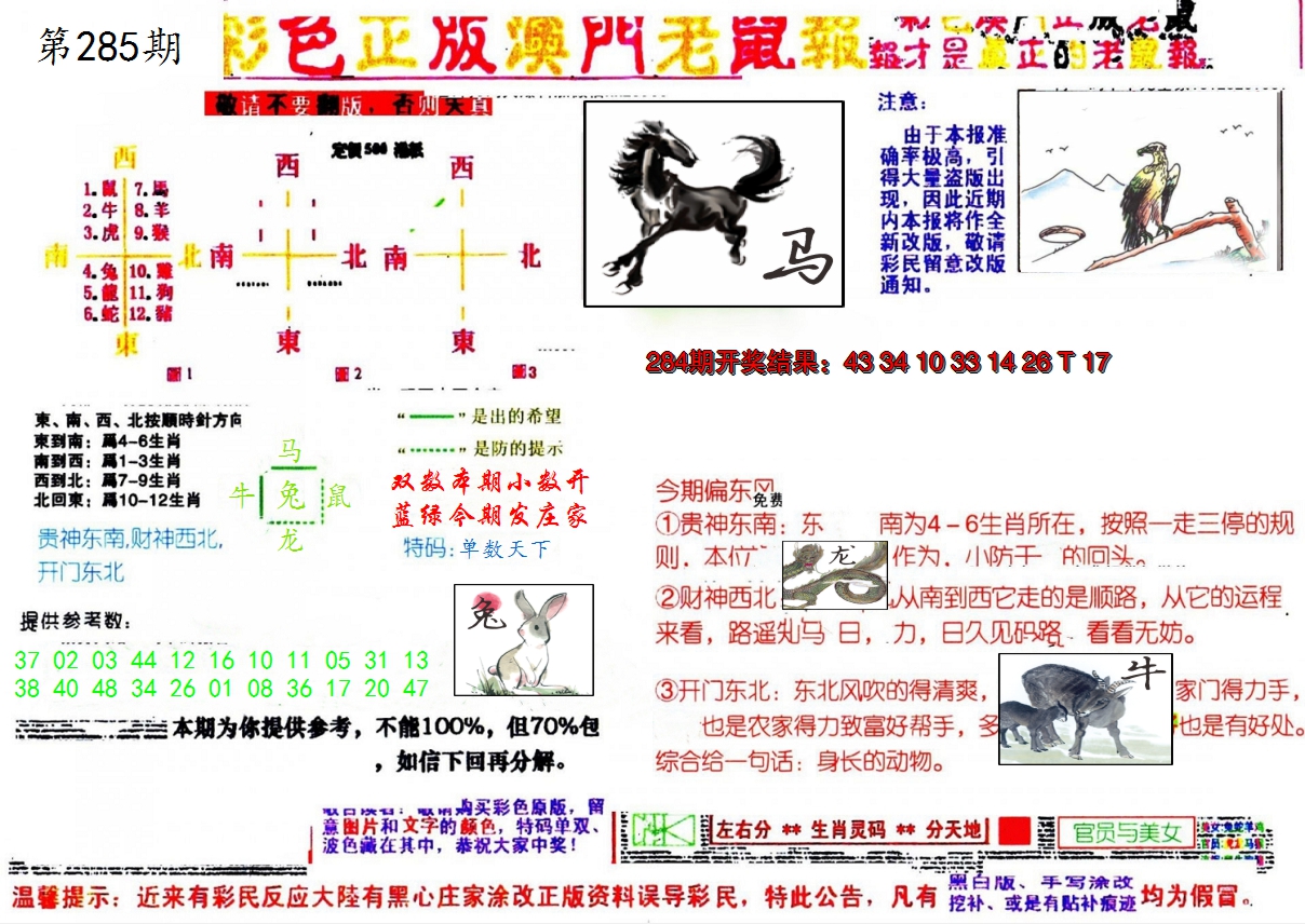 2024285期彩色正版澳门老鼠报