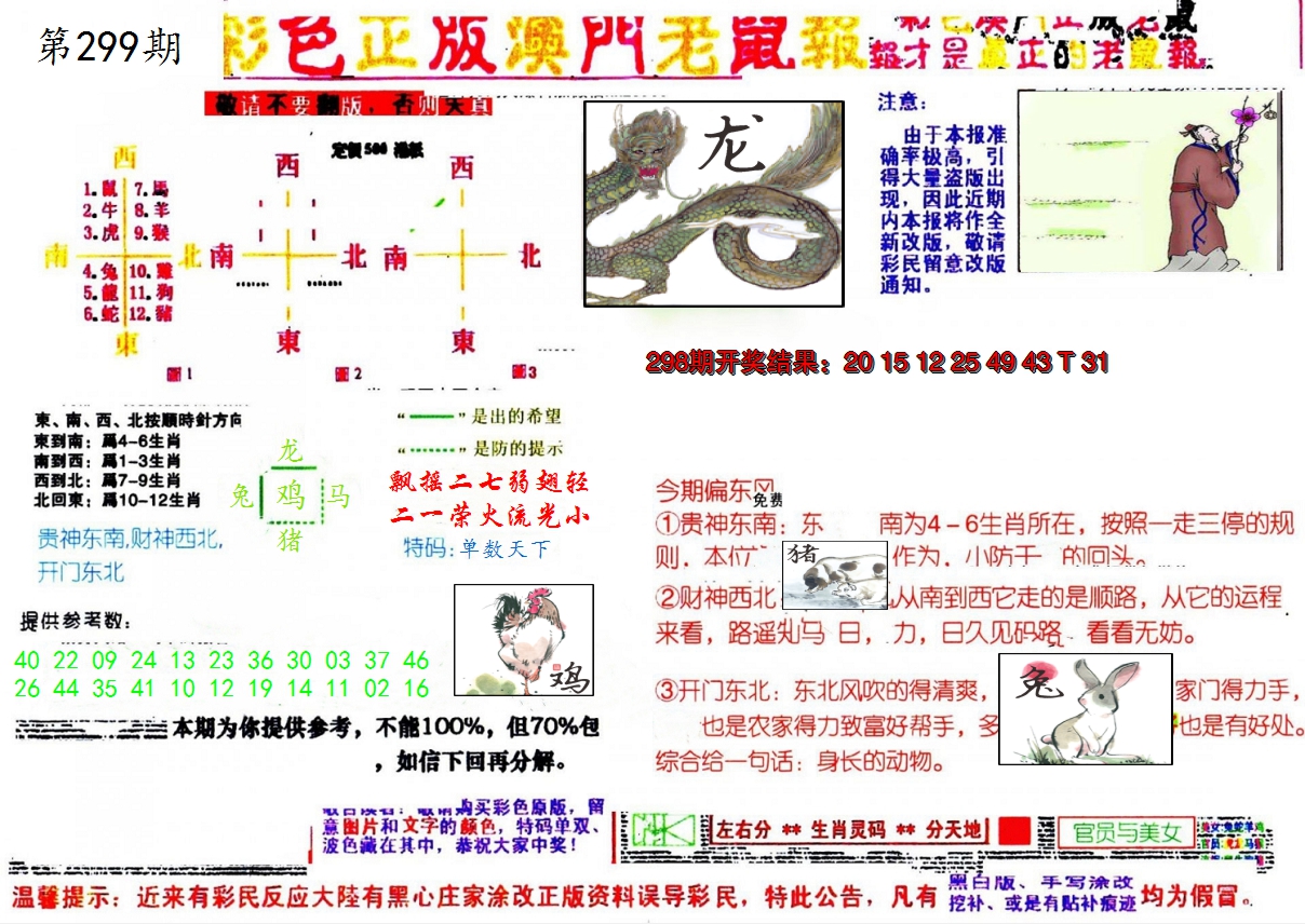 2024299期彩色正版澳门老鼠报