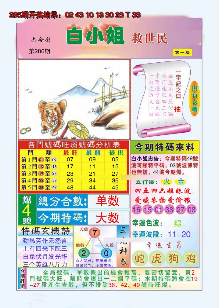 2024286期白小姐救世民A