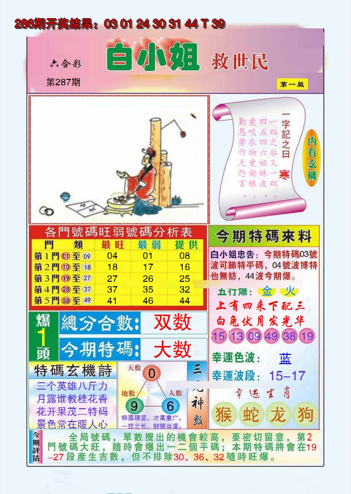 2024287期白小姐救世民A