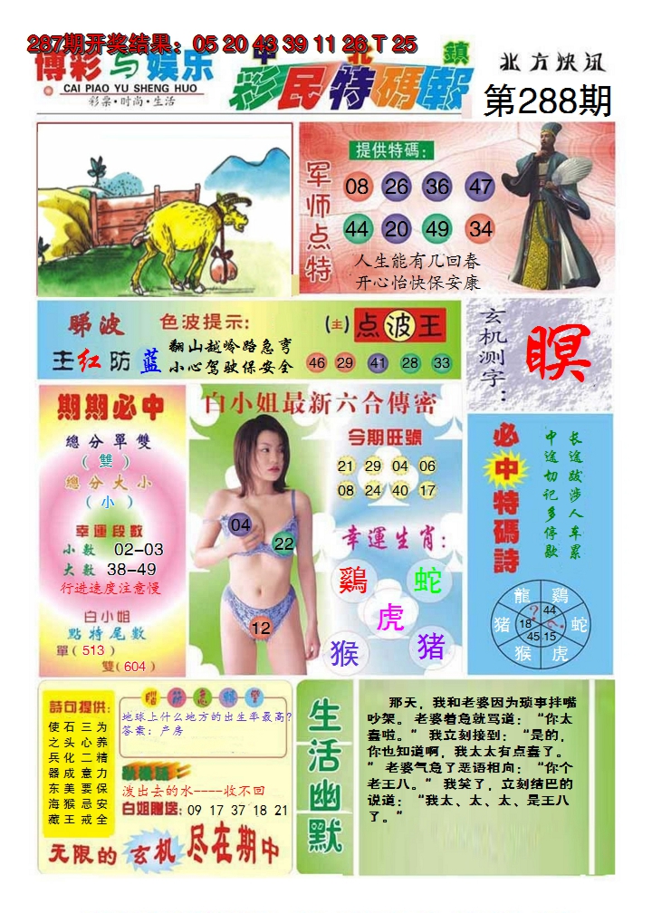 2024288期中北彩民特码报