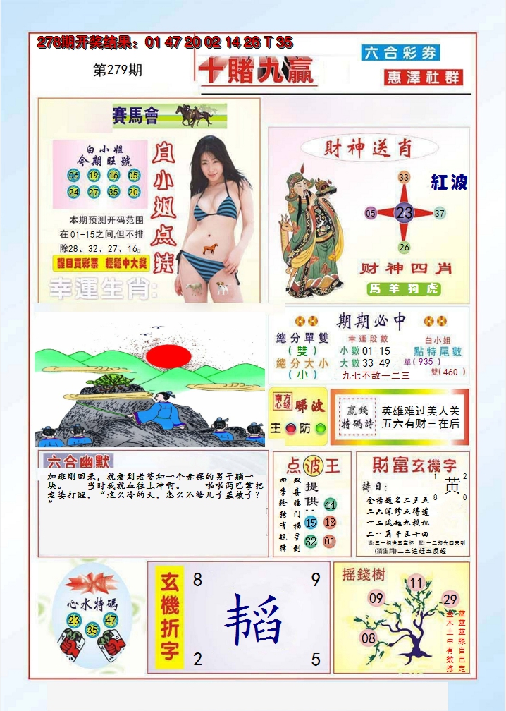 2024279期十赌九羸