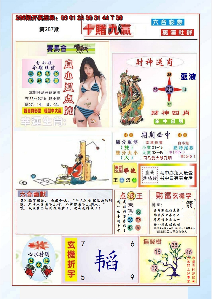2024287期十赌九羸