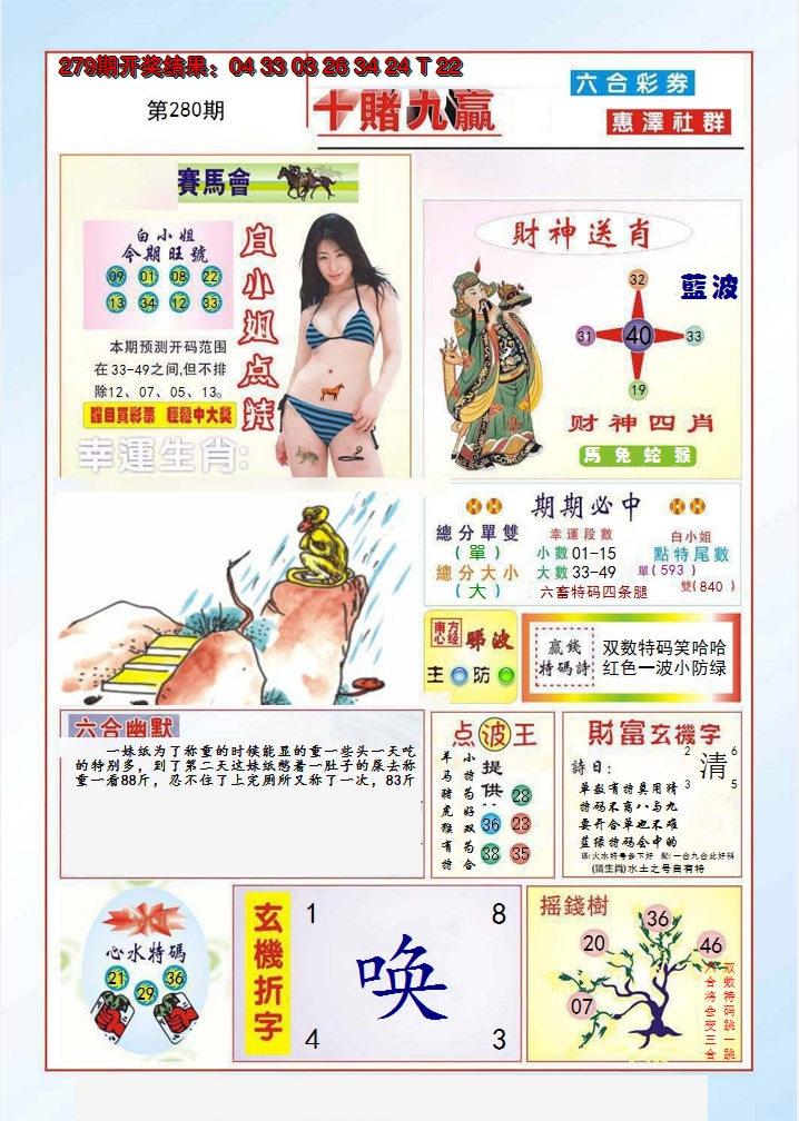 2024280期十赌九羸