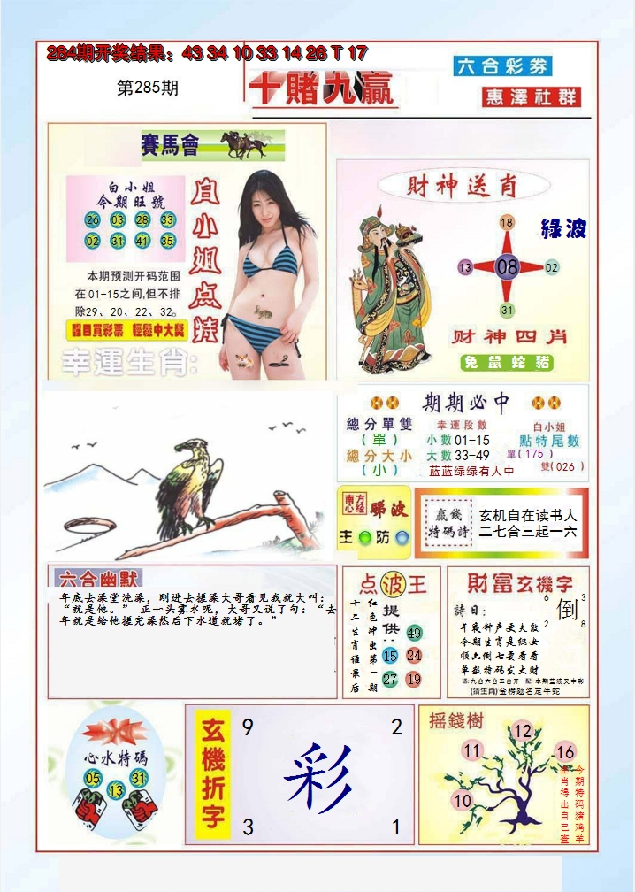 2024285期十赌九羸