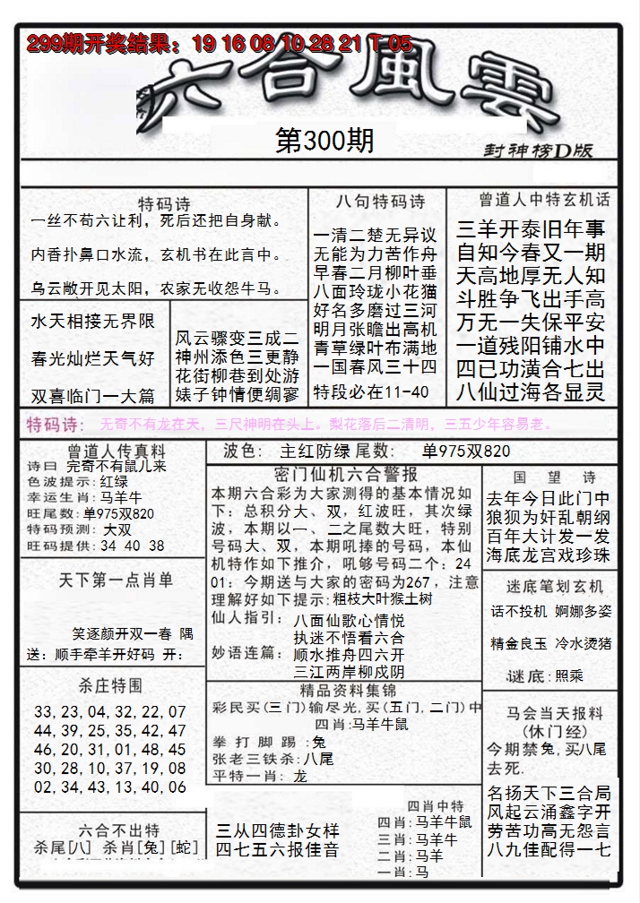 2024300期六合风云A