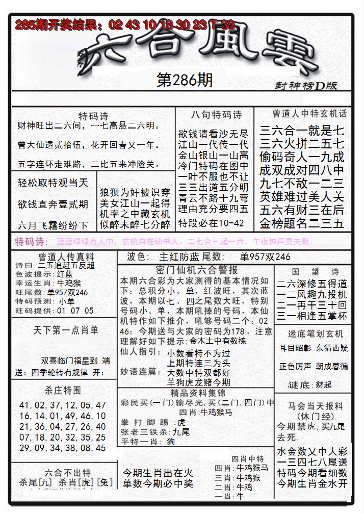 2024286期六合风云A