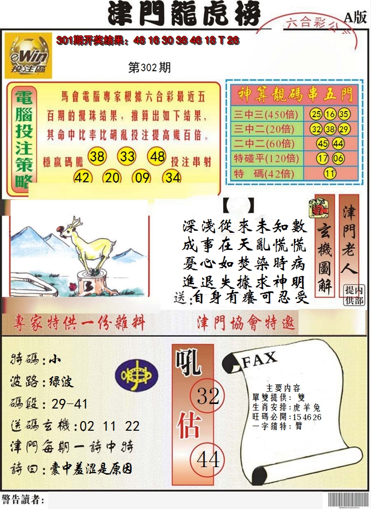 2024302期津门龙虎榜A