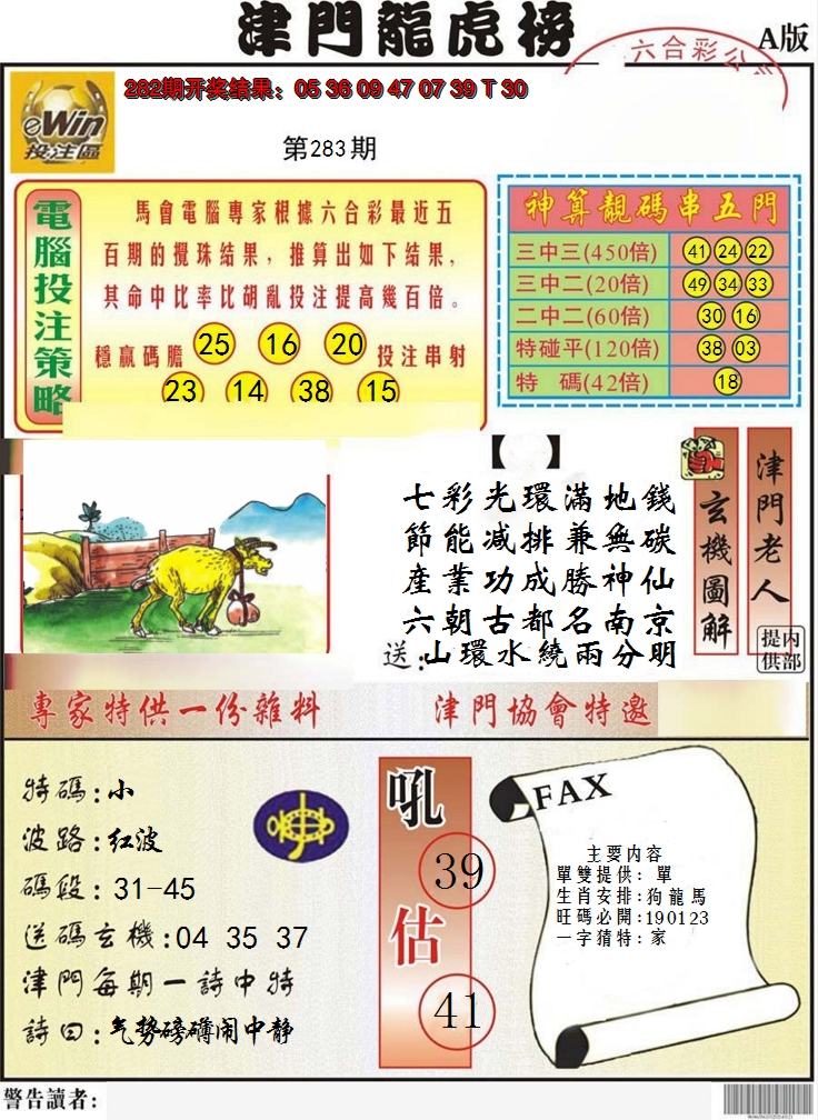 2024283期津门龙虎榜A