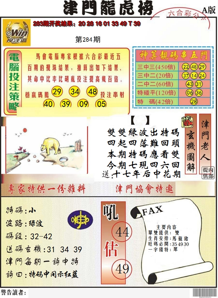 2024284期津门龙虎榜A