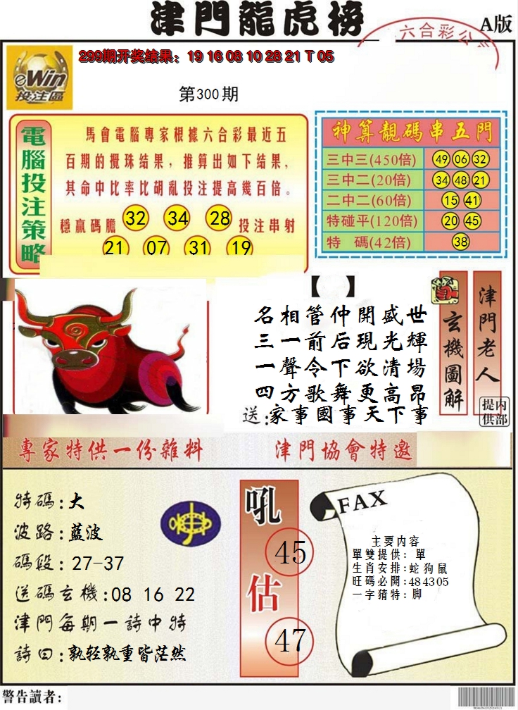 2024300期津门龙虎榜A