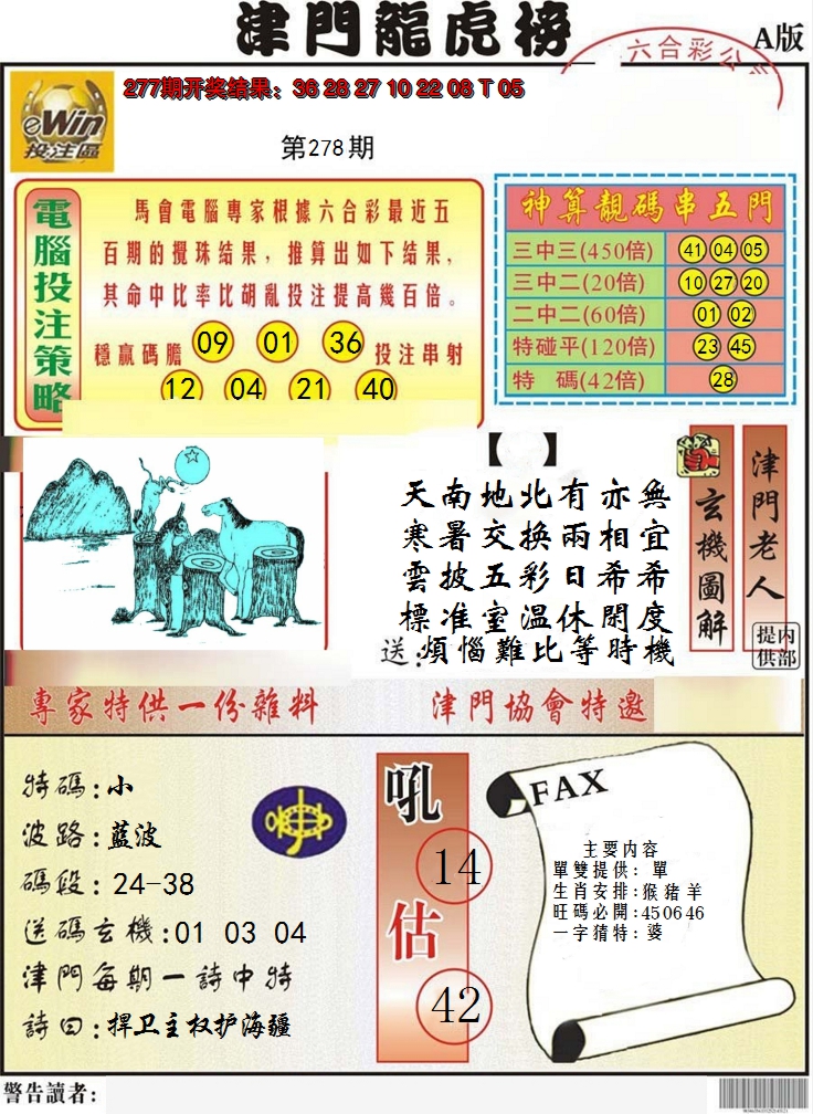 2024278期津门龙虎榜A