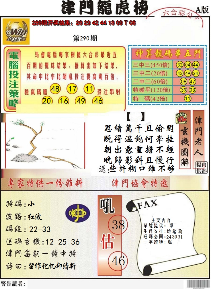 2024290期津门龙虎榜A