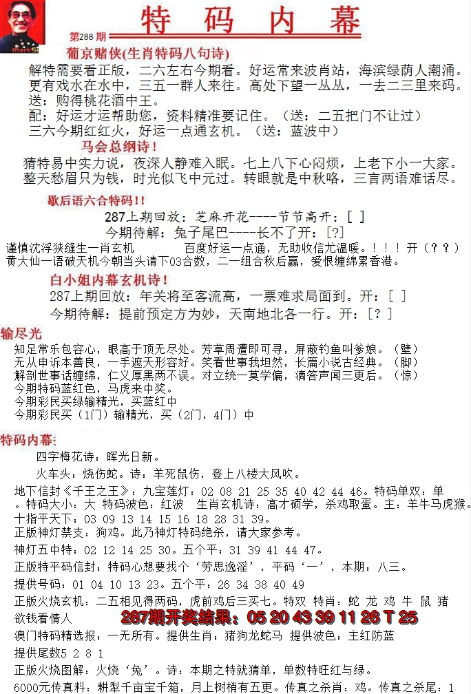 2024288期特码内幕A