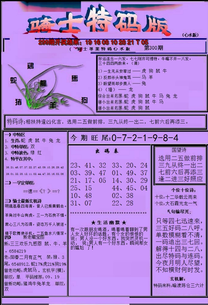 2024300期骑士特码版