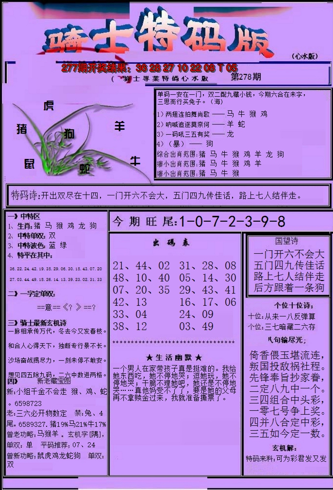 2024278期骑士特码版