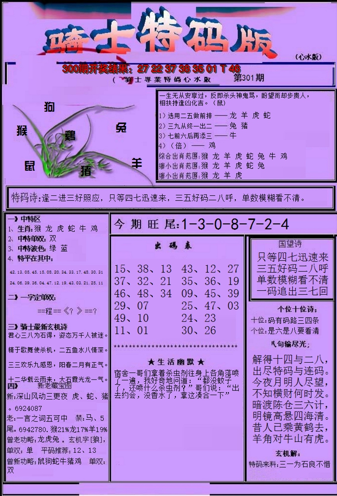 2024301期骑士特码版