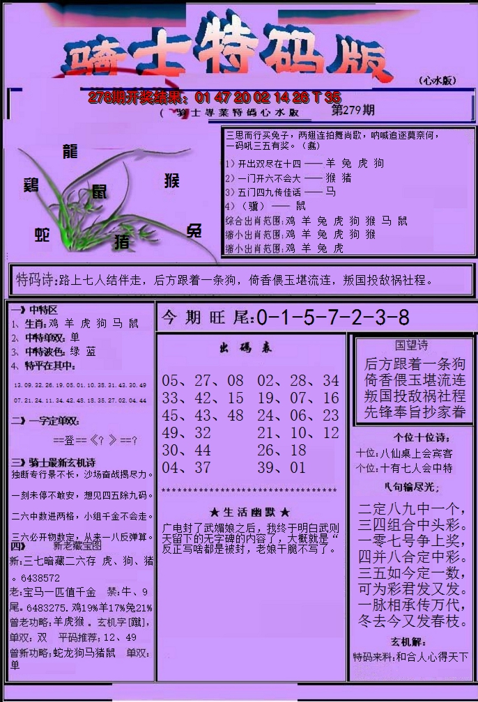 2024279期骑士特码版
