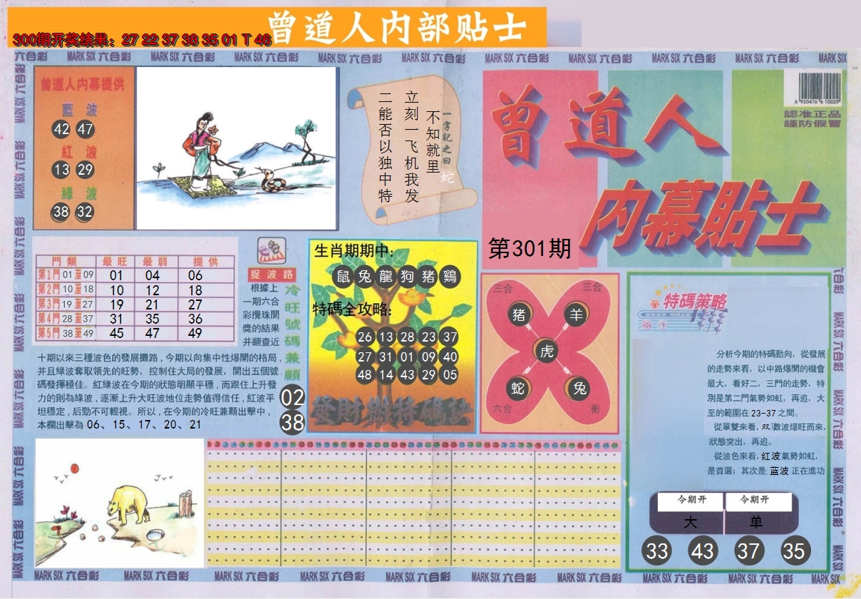 2024301期曾道人内幕贴士A