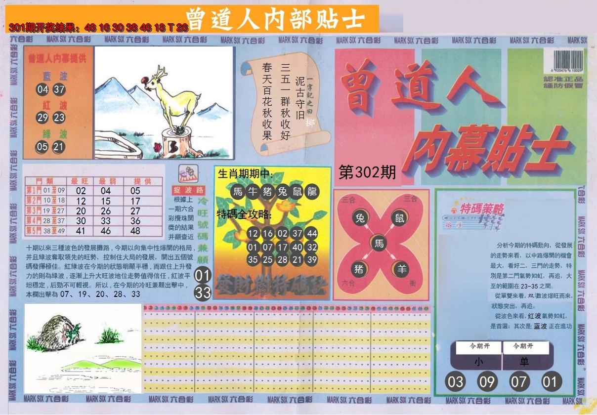 2024302期曾道人内幕贴士A