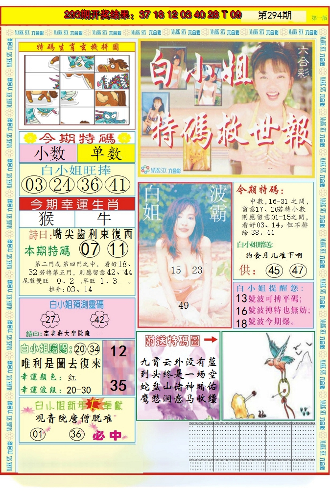 2024294期白小姐急旋风A
