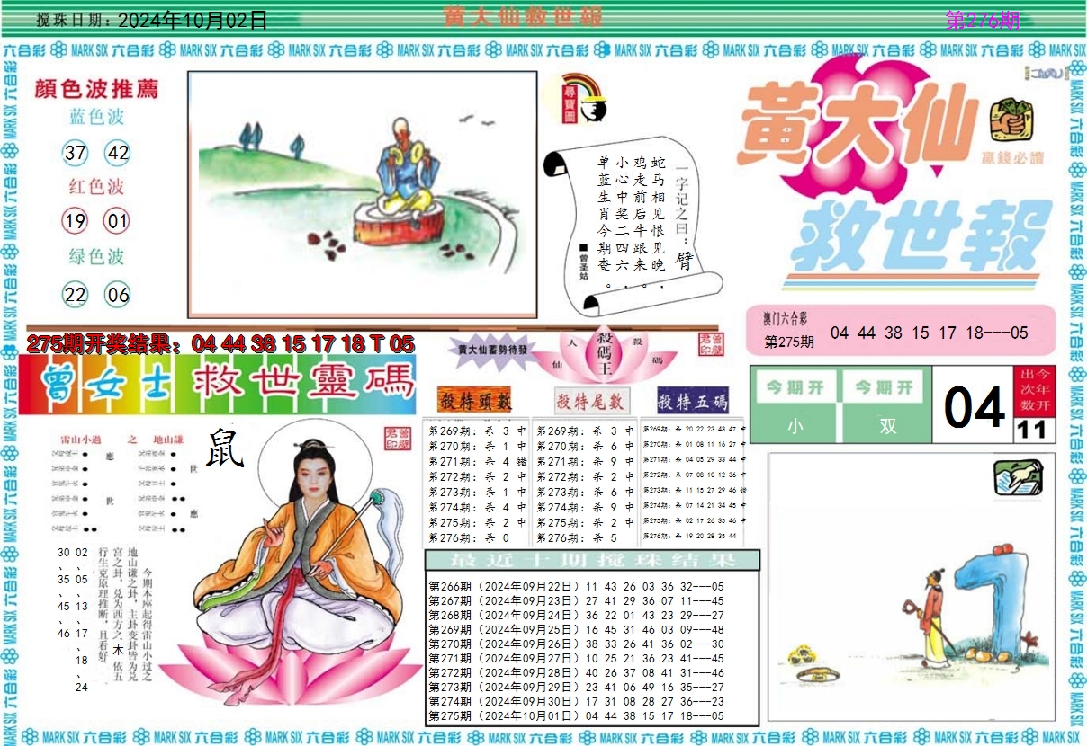 2024276期黄大仙救世A