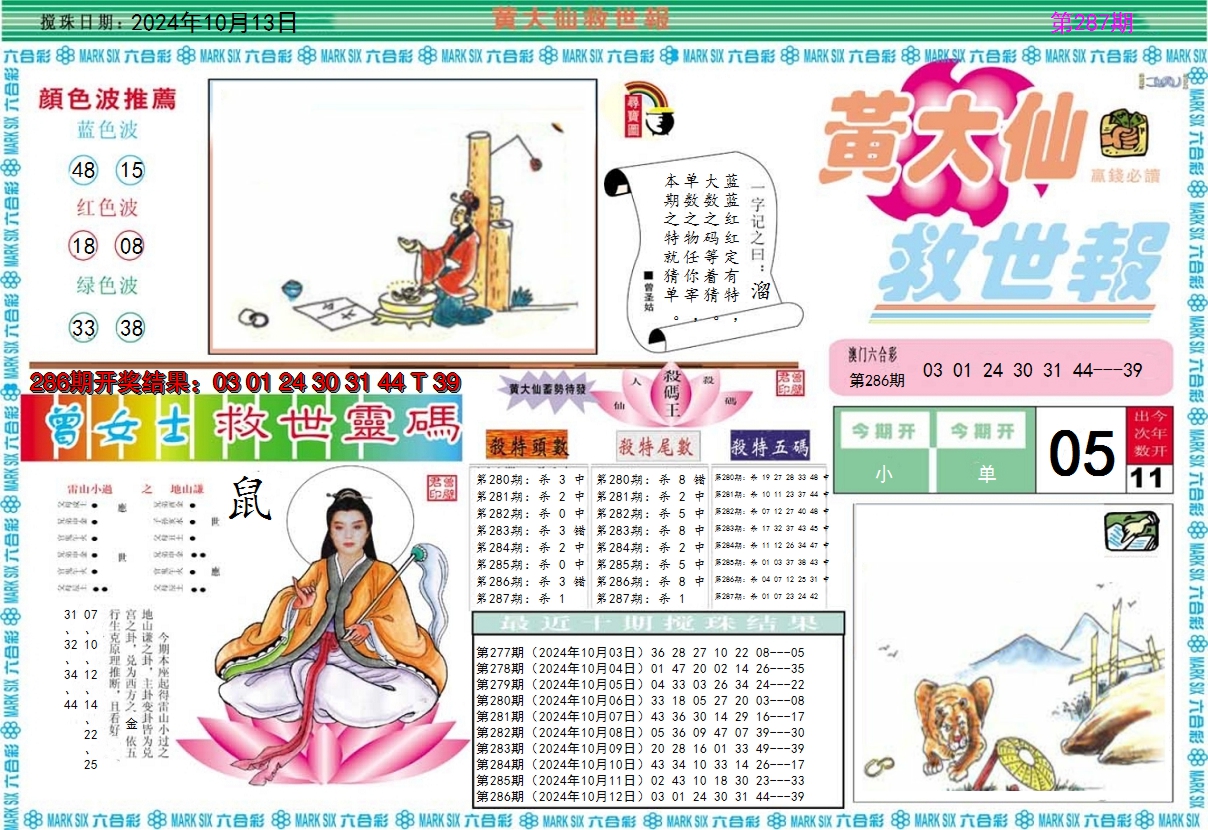 2024287期黄大仙救世A