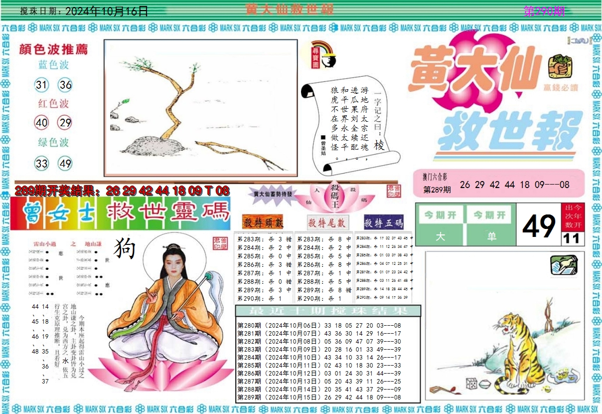 2024290期黄大仙救世A