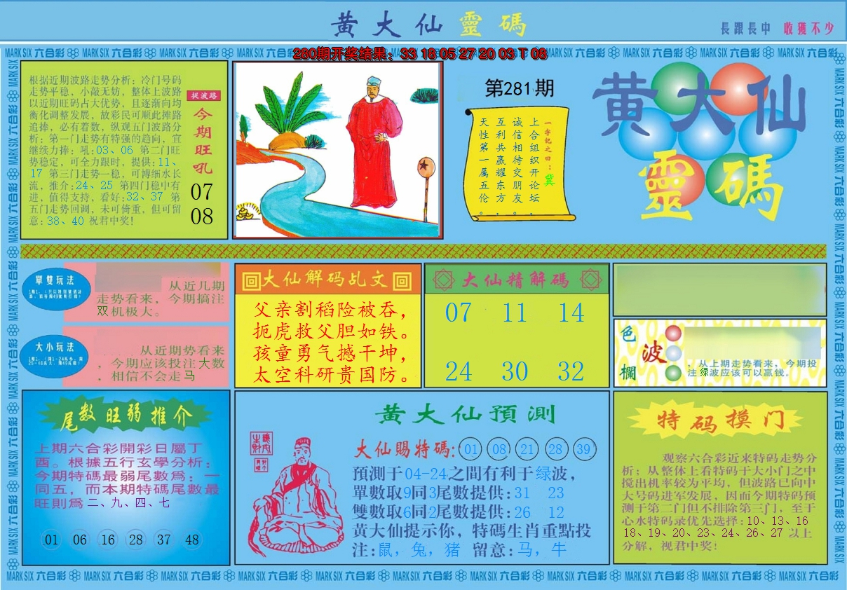 2024281期黄大仙灵码A
