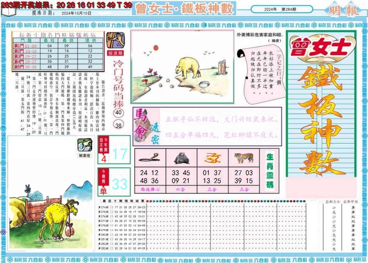 2024284期曾女士铁板神数A