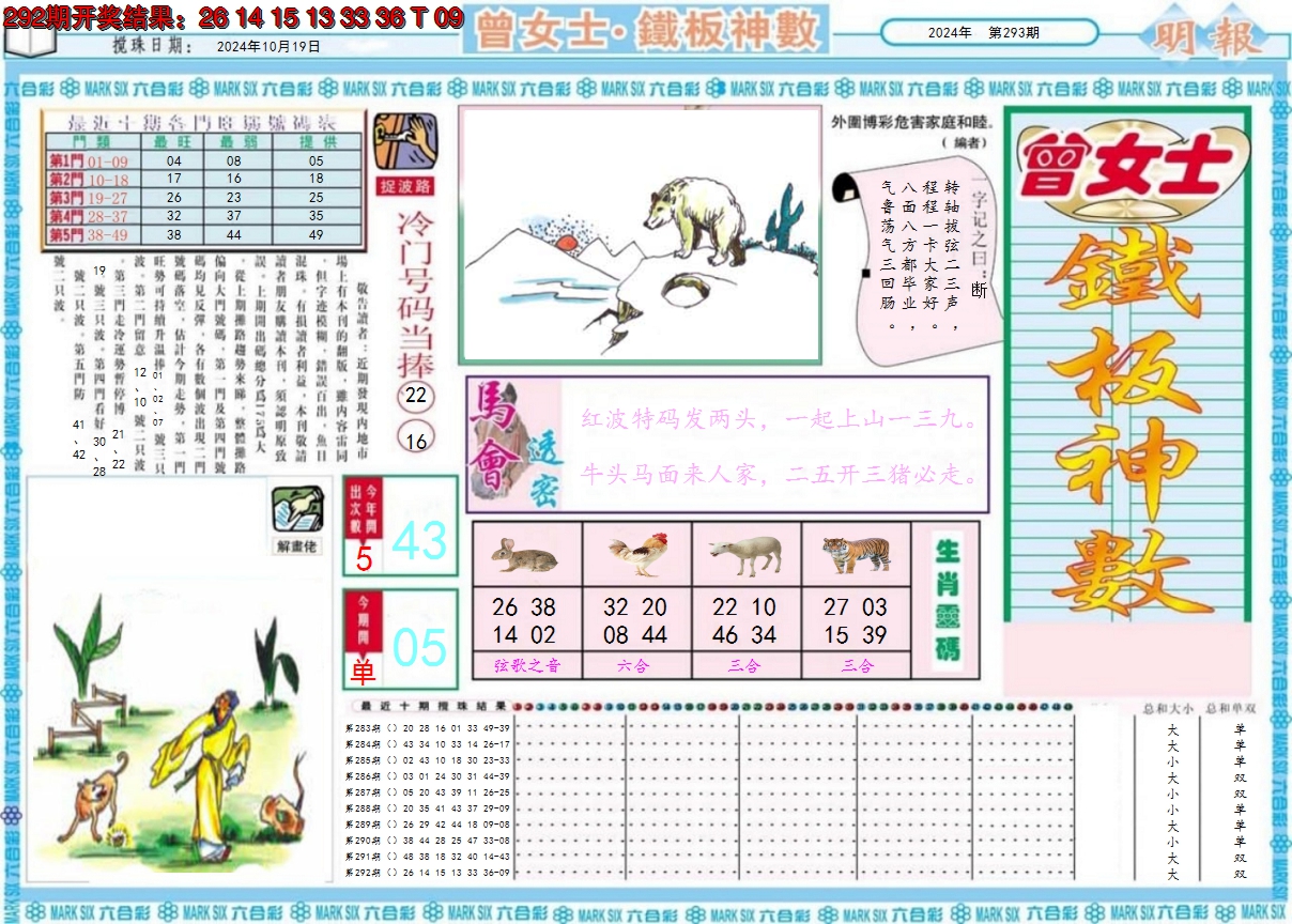 2024293期曾女士铁板神数A