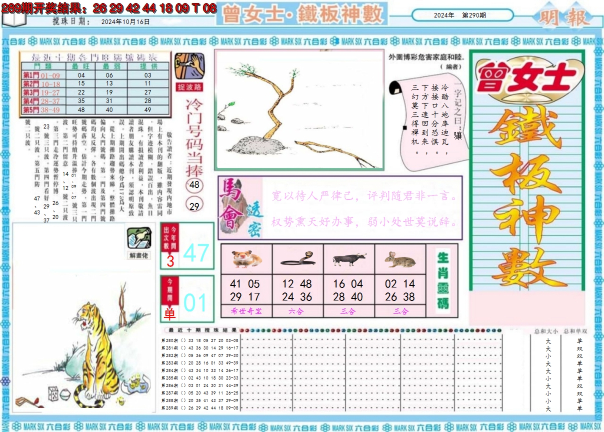 2024290期曾女士铁板神数A