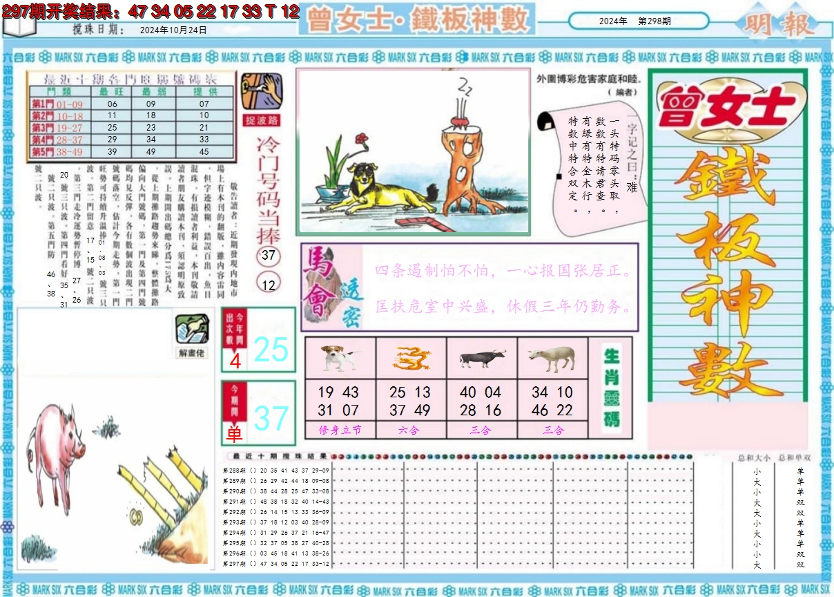 2024298期曾女士铁板神数A