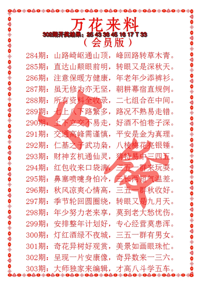 2024303期万花来料