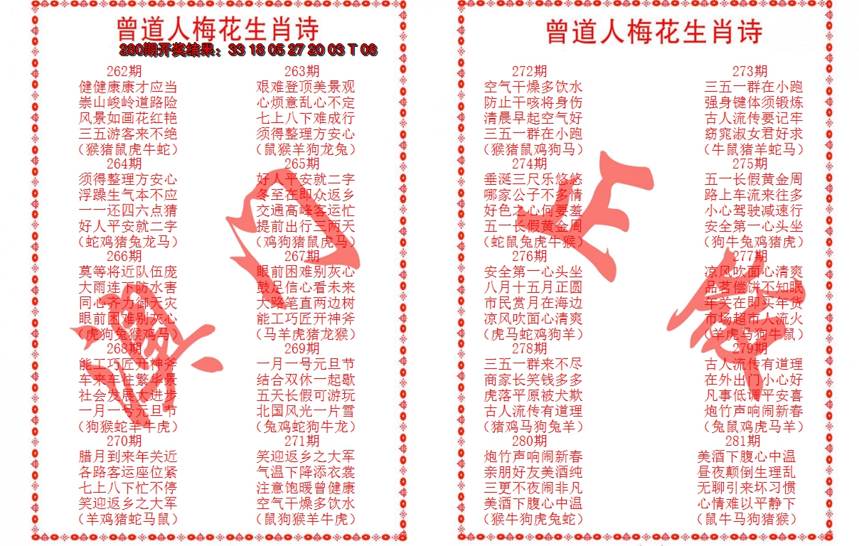2024281期曾道人梅花生肖诗