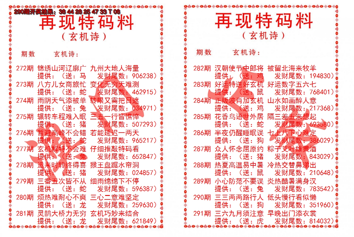 2024291期再现特码料