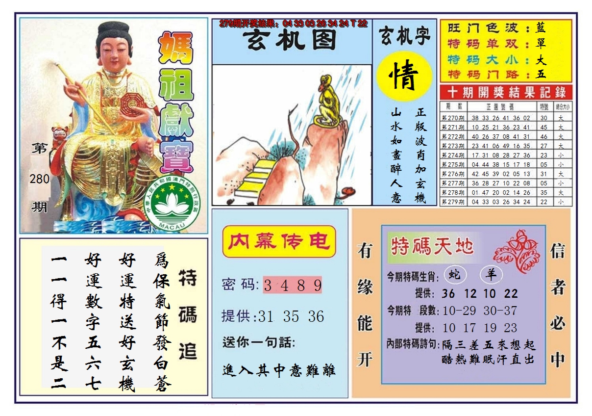 2024280期马祖献宝