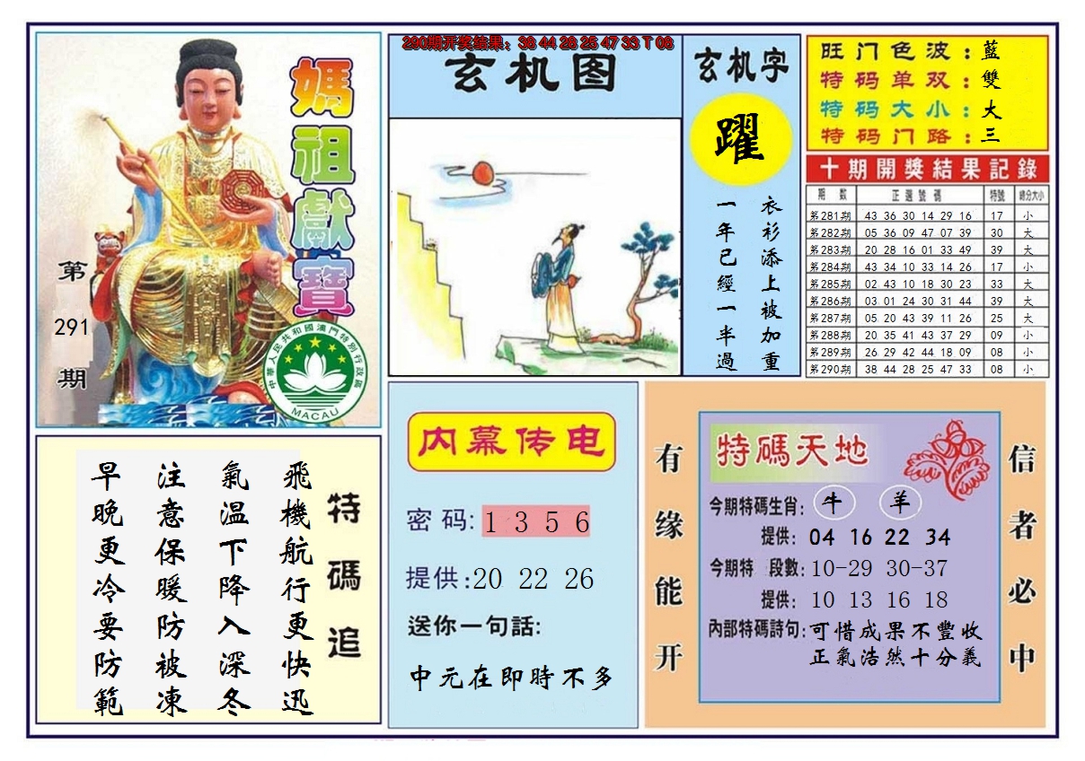 2024291期马祖献宝