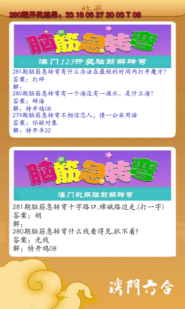 2024281期澳门脑筋急转弯