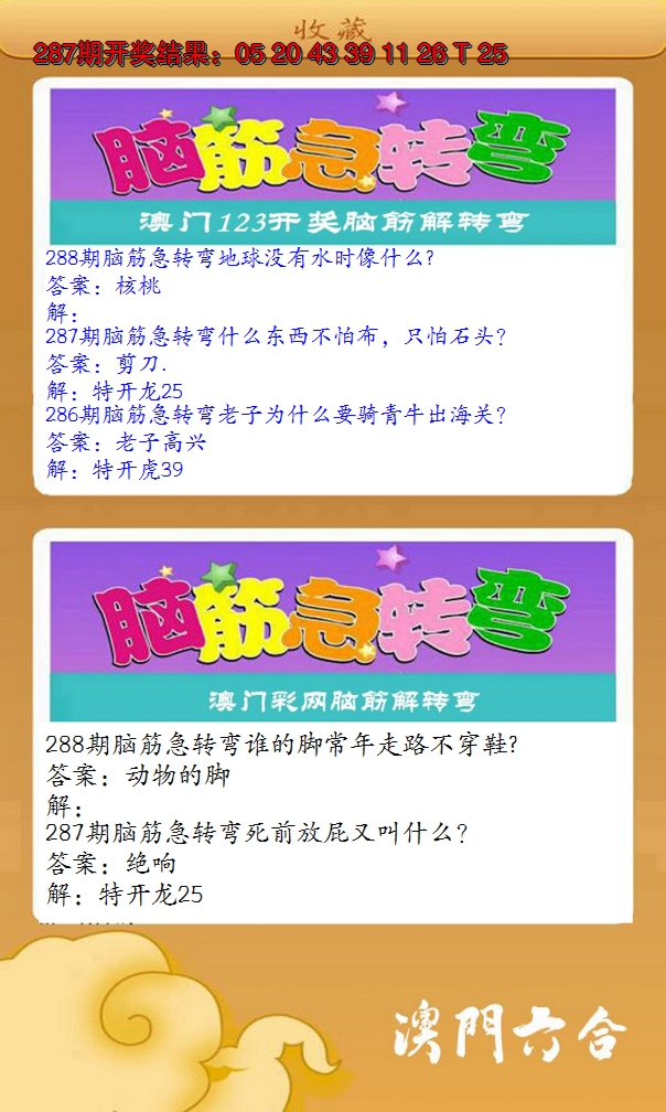 2024288期澳门脑筋急转弯