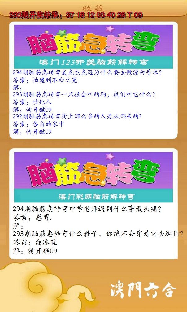 2024294期澳门脑筋急转弯