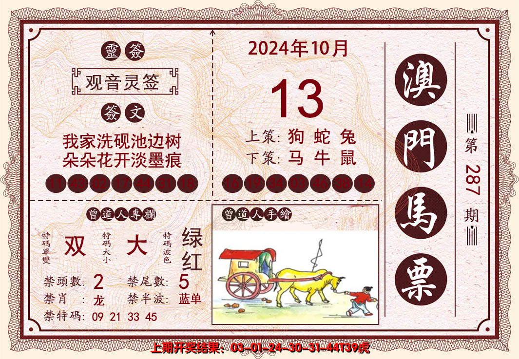 2024287期澳门马票