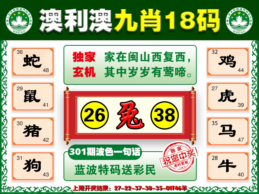 2024301期澳利澳九肖