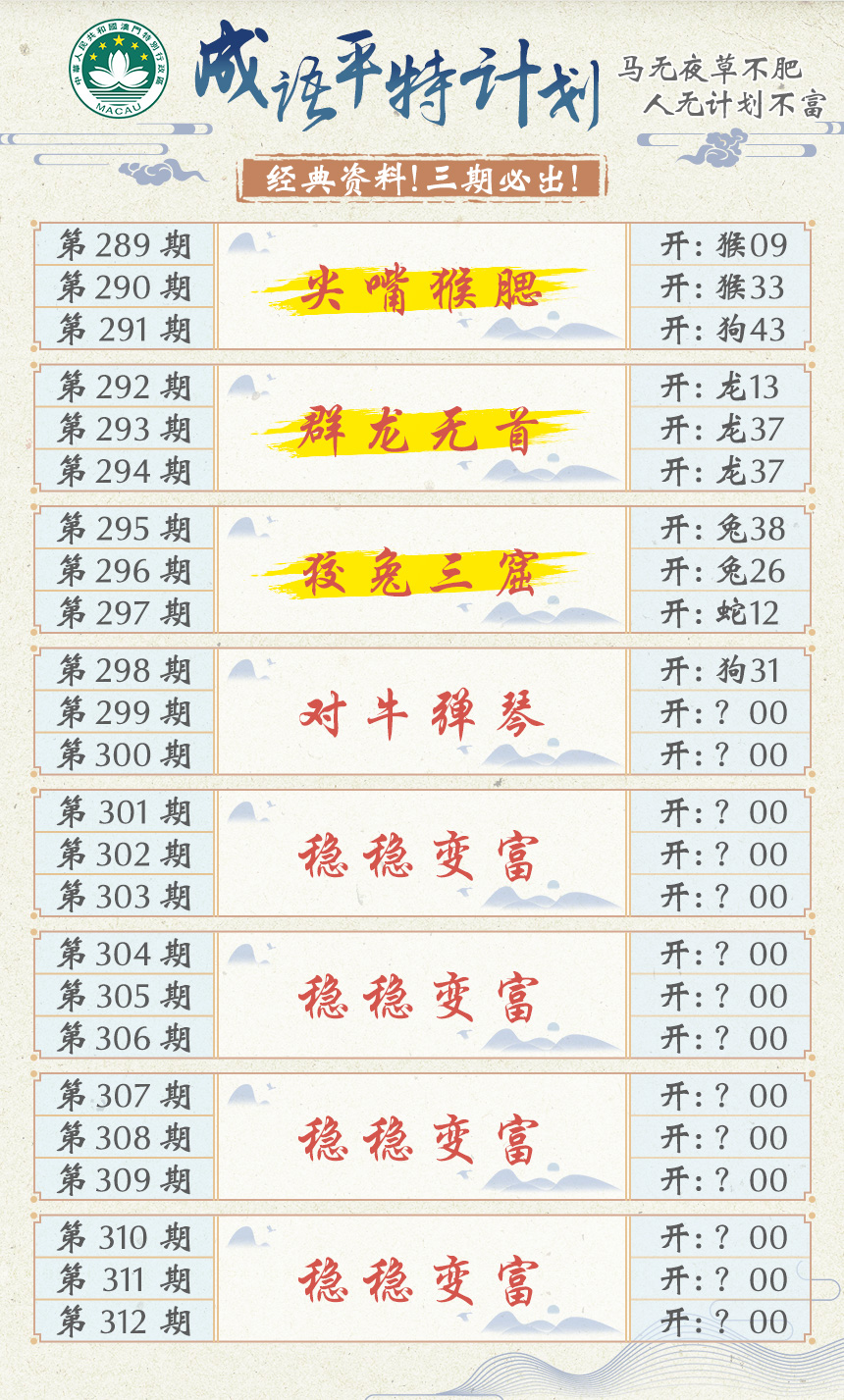 2024299期成语平特计划