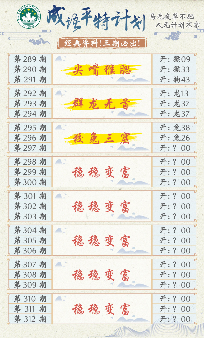 2024297期成语平特计划