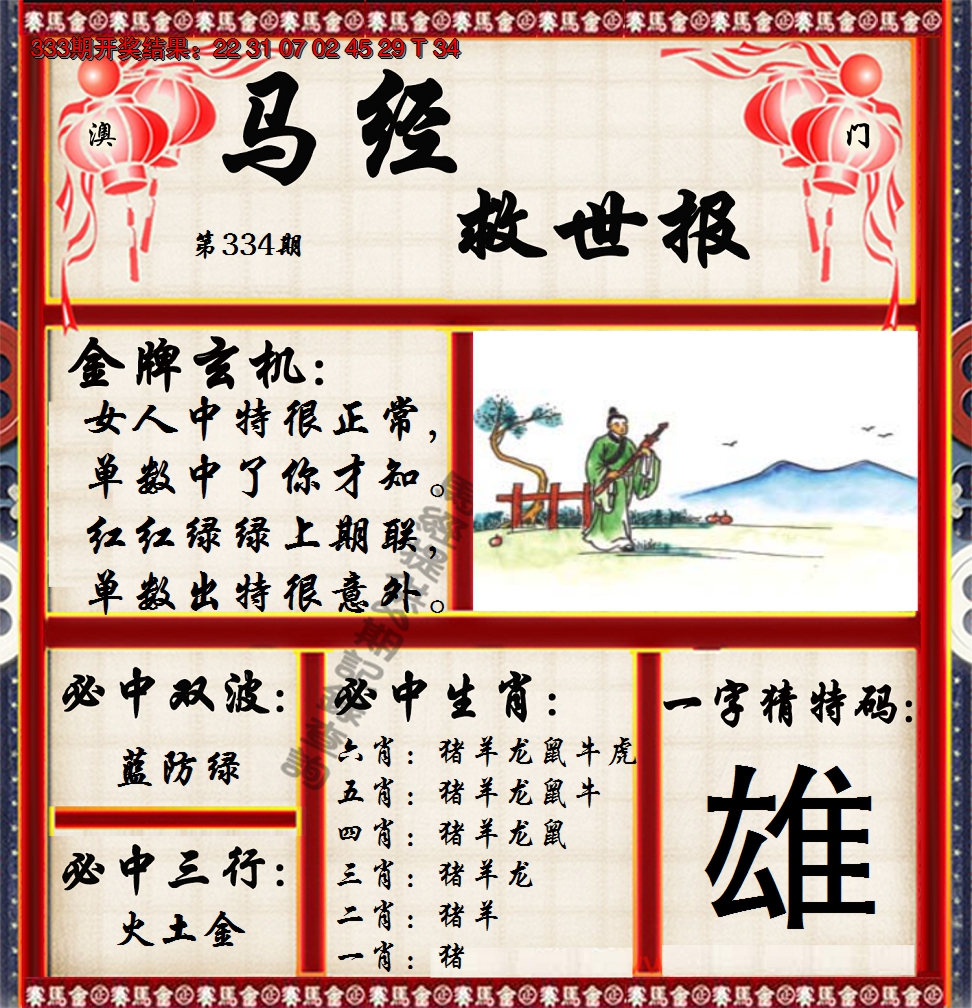 2024334期马经救世报