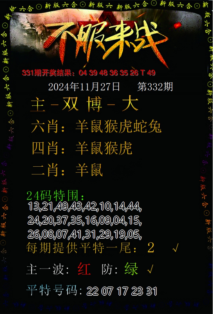 2024332期不服来战